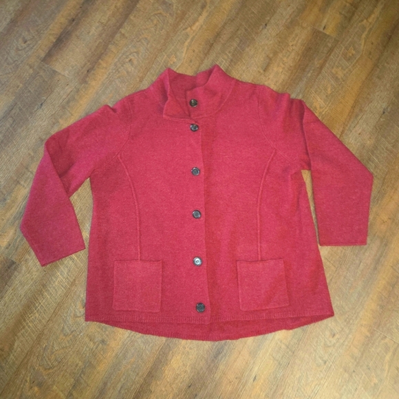 EILEEN FISHER Red 100% Wool Button Front Sweater Jacket Shacket Size 2X Plus - Picture 1 of 7